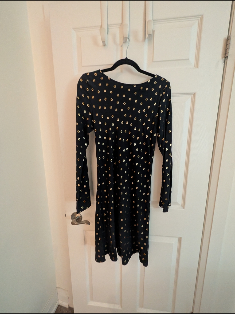 Gap Factory Black & Gold Metallic Foil Boatneck Mini Dress Long Sleeve
